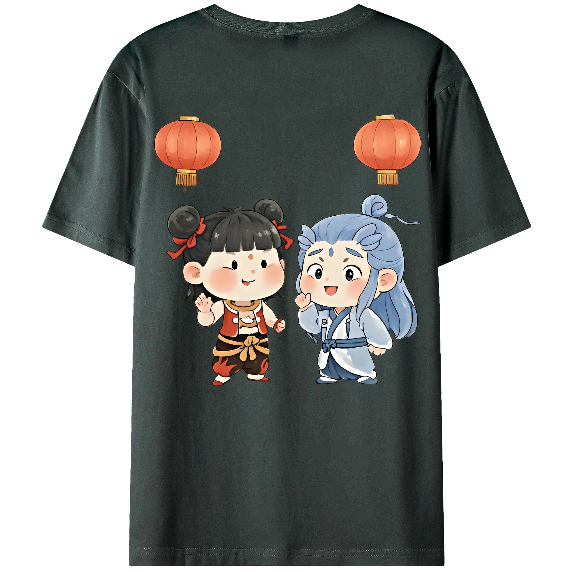 （画像用） Ne Zha 2 ナタ 魔童の大暴れ 綿100％ メンズ半袖Tシャツ（バックプリント） 通気性